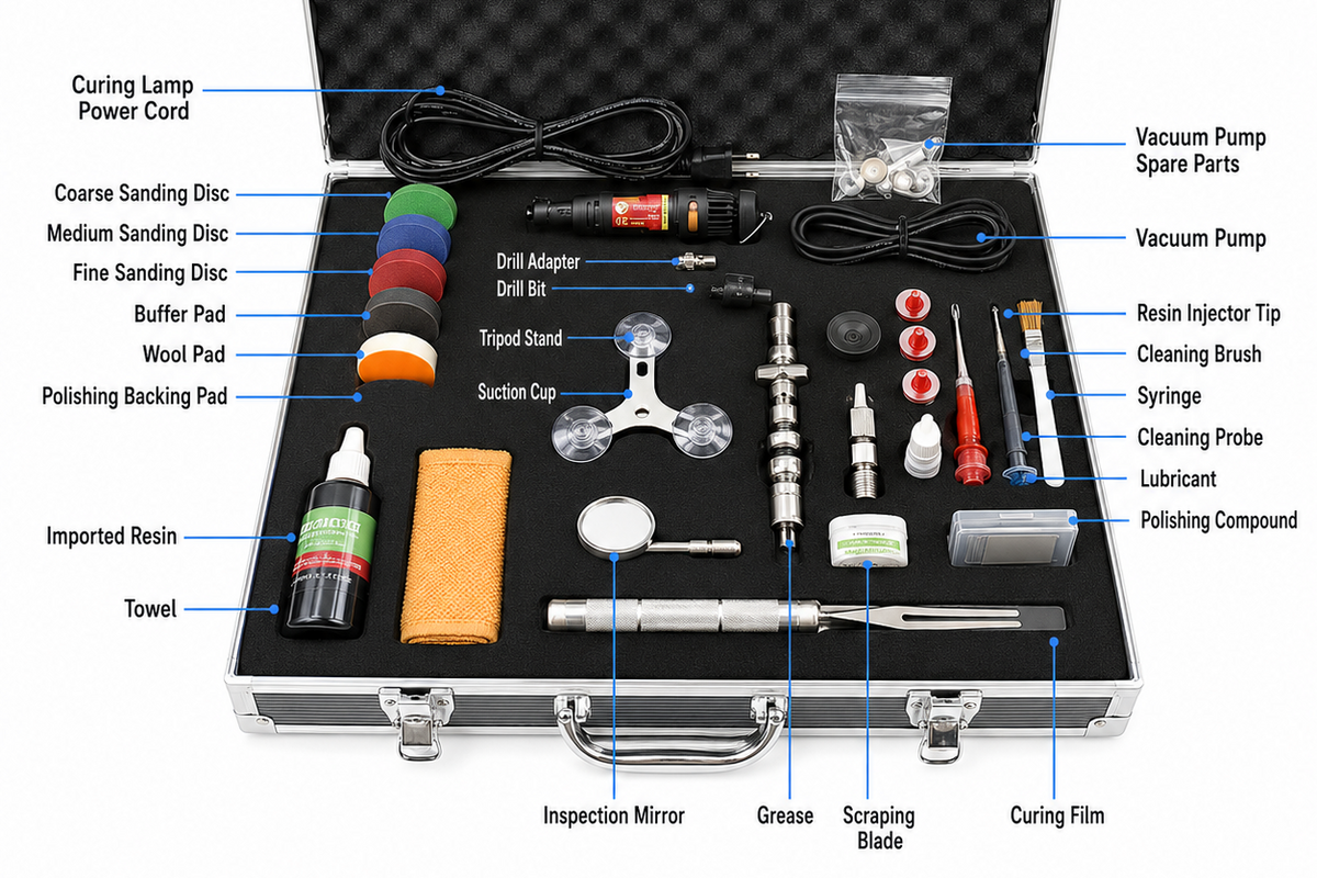 Deluxe Windshield Repair Kit – Professional Auto Glass Repair Tool Set