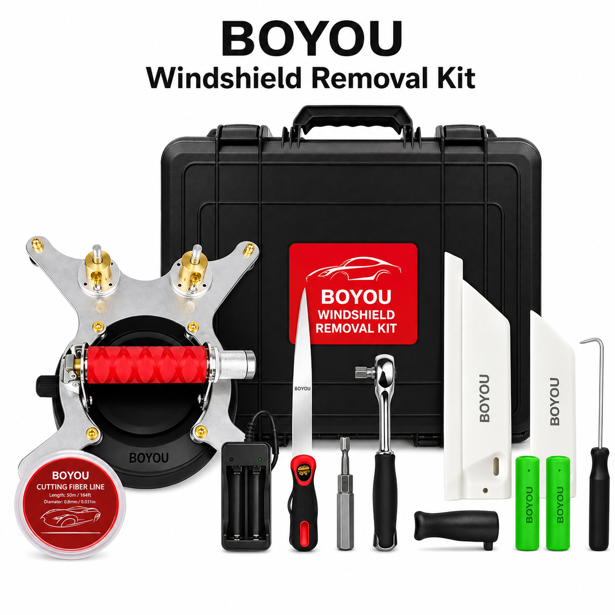 10-Piece Powered Windshield Removal Kit with Electric Winch